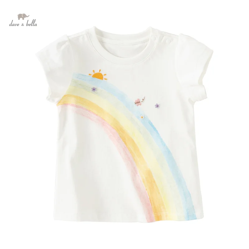 

Dave Bella 2024 New Summer Girl's Baby T-Shirt Children Top Short Sleeves Casual Fashion Rainbow Cute Sweet Cartoon DB2240571