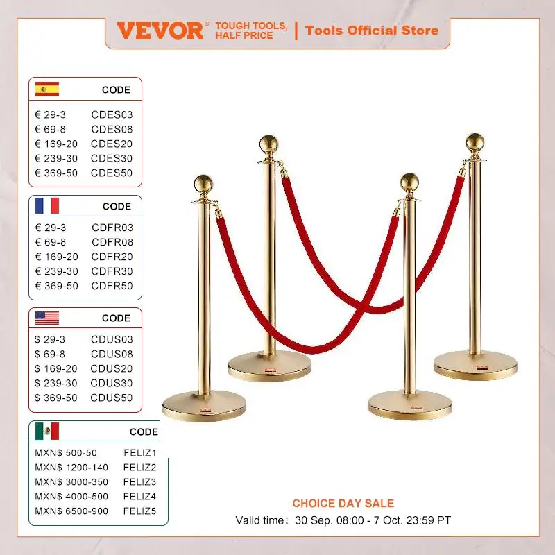 

VEVOR Velvet Ropes and Posts Stainless Steel Gold Stanchion w/ Ball Top Crowd Control Barrier for Theaters Wedding Exhibition