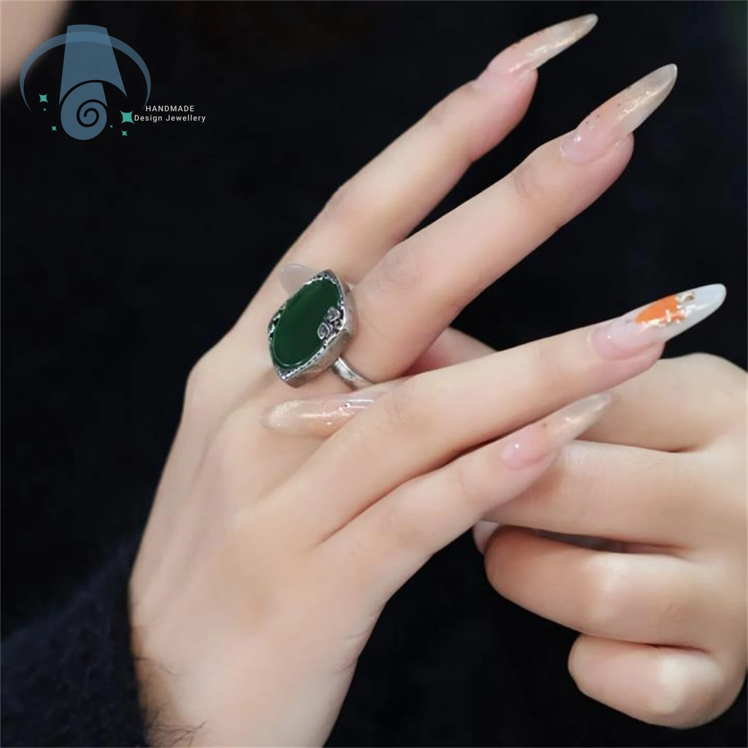 Open Ring Vintage Classic Imitation Hetian Jade Cloud Motif Adjustable Elegant Handcrafted Jewelry Gift for Women Daily Wearable
