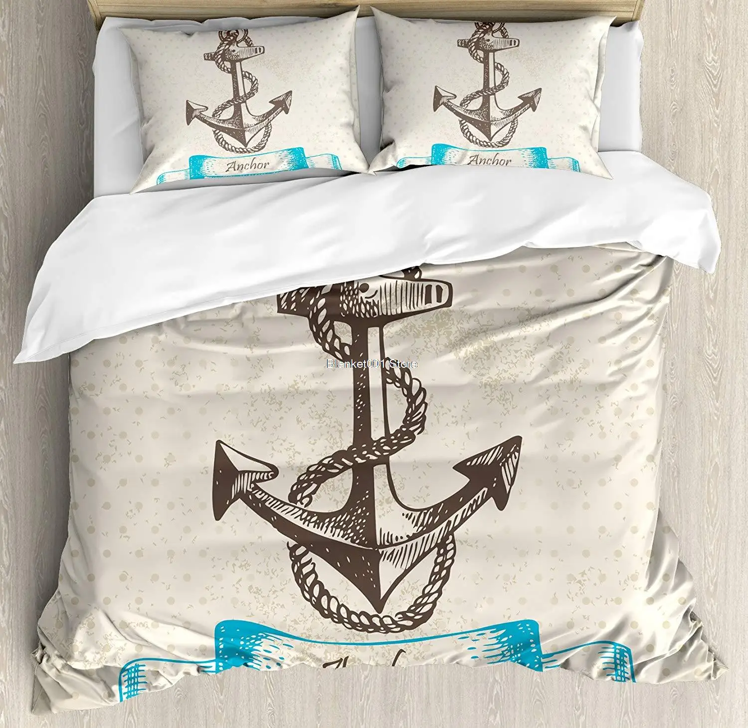 

Anchor Duvet Cover Set Vintage Inspired Anchor with Polka Dots on The Background Ship Safe Decorative 3 Piece Bedding Set