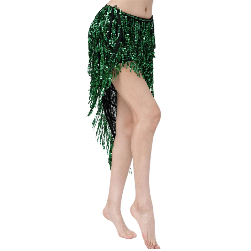 Bauchtanz-Hüfttuch für Damen, Pailletten-Quasten-Wickelrock, Asymmetrischer Hüftgürtel, Glänzender Schimmerrock für Festival, Party, Aufführung, Y2K-Tanz – Detail 13