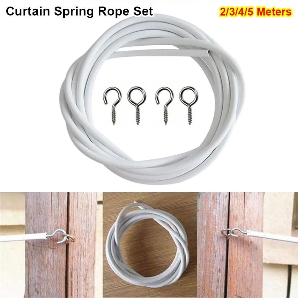 1Set New 2/3/4/5 Meters Curtain Spring Rope PVC Steel White Window Cord Cable Net with HOOKS EYES Curtain Track Wire
