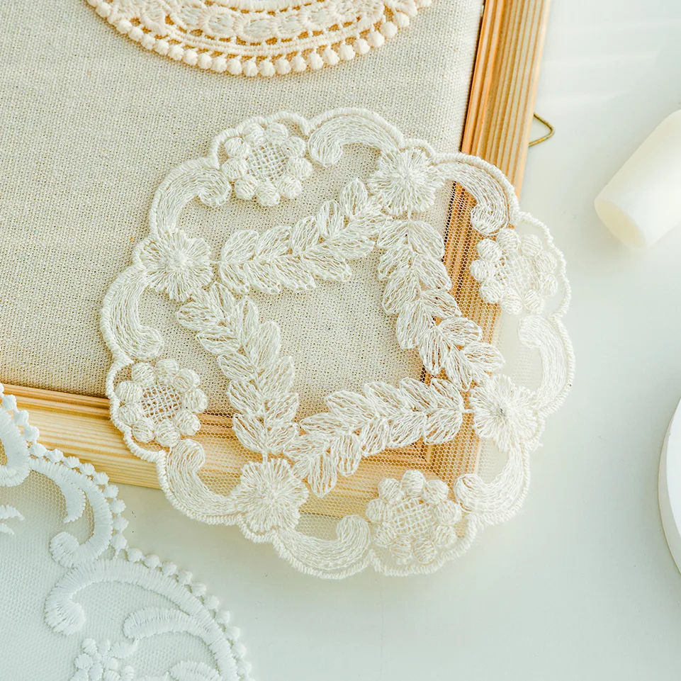 แผ่นรองแก้วลูกไม้ปักลายวินเทจแผ่นรองจานเสื่อรองจานภาพพื้นหลังอุปกรณ์ประกอบฉากการถ่ายภาพผ้าตกแต่ง