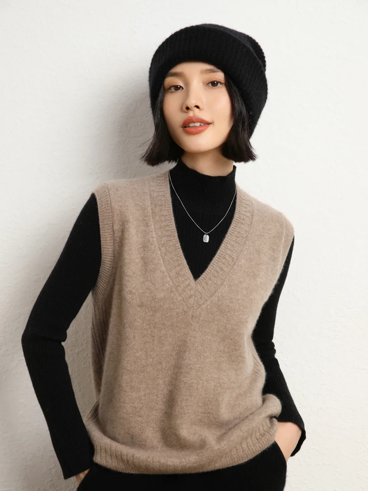 ANGEL delle nuove donne 100% cashmere con scollo a V gilet autunno inverno pullover senza maniche classico cashmere lavorato a maglia maglione spesso gilet