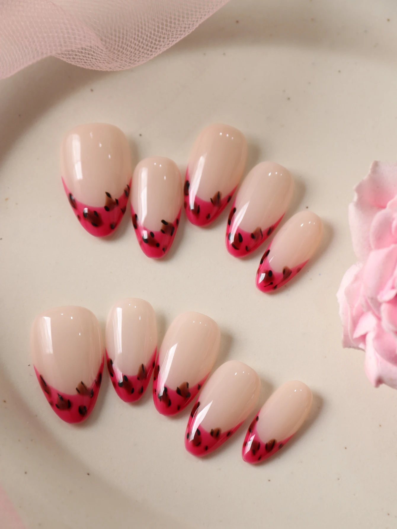 10 Stück Nägel zum Aufdrücken, kurz, französischer Stil, rosa Acryl, zum Aufdrücken der Nägel, künstliche Nägel, inklusive 1 Blatt Klebelaschen und 1 Stück Mini-Feile