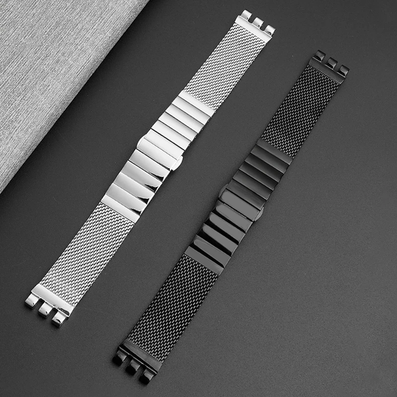 For Swatch IRONY YAS112 /YGS749 Men\'s Fine Steel Woven Mesh Strap Watch Chain YIS YVS Series Metal Watchband 17mm 19mm 20mm 21mm