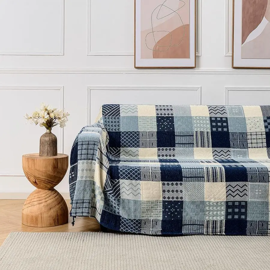 

Bohemian Tribal Throws Blankets Reversible Colorful Red Blue Boho Hippie Chenille Jacquard Fabric Throw Covers Large Couch Furni