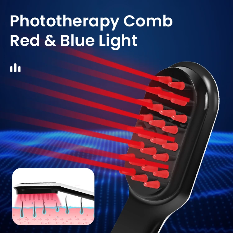 Electric Massage Comb Therapy Vibration Hair Growth Treatment Anti Hair Loss Red Blue Light Phototherapy Care with LED Display