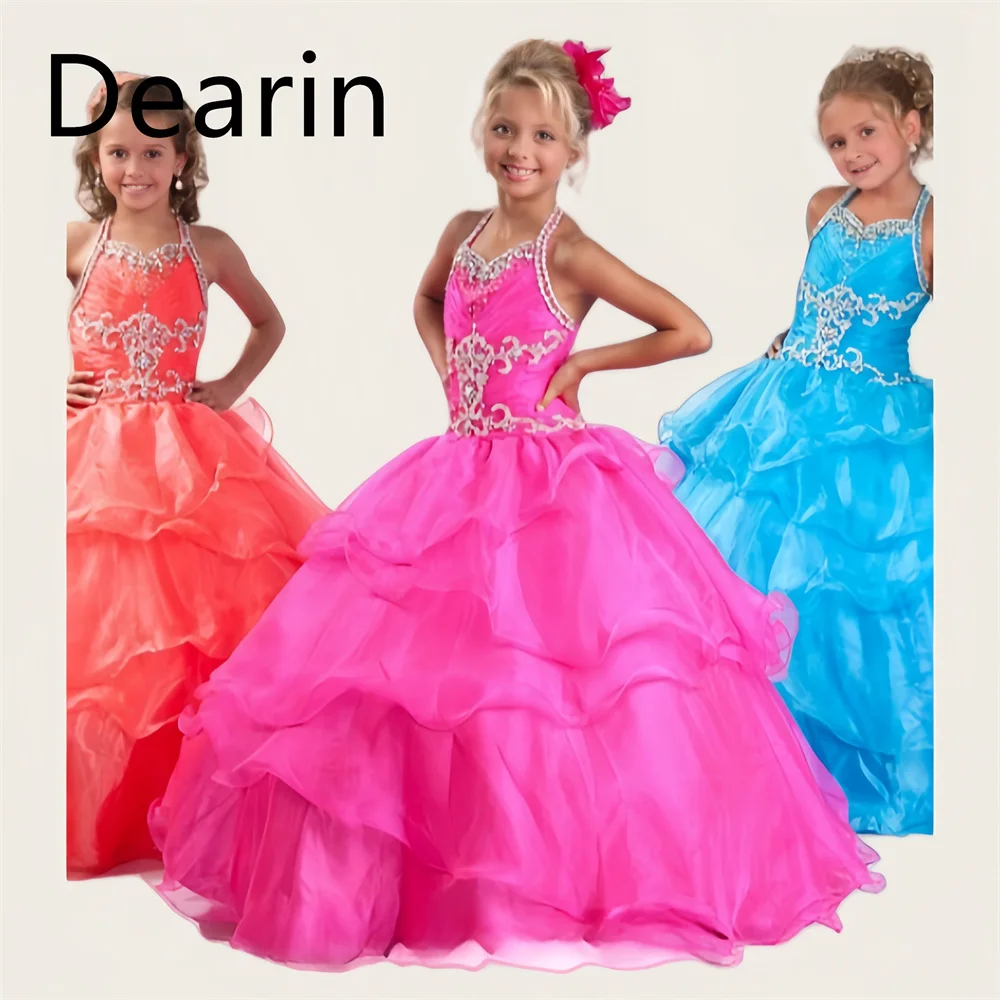 

Flower Girl Dress Dearin Halter A-line Floor Length Skirts Tulle Fold Flower Girl Dresses