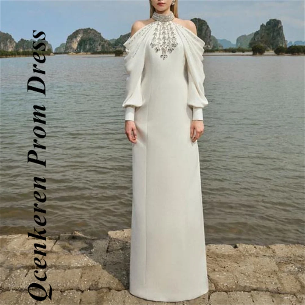 Qcenkeren Bodycon Prom Dress Floor-Length Cold Shoulder Women's Evening Dress Stone Embellished Saudi Arabia Formal Dress 2024