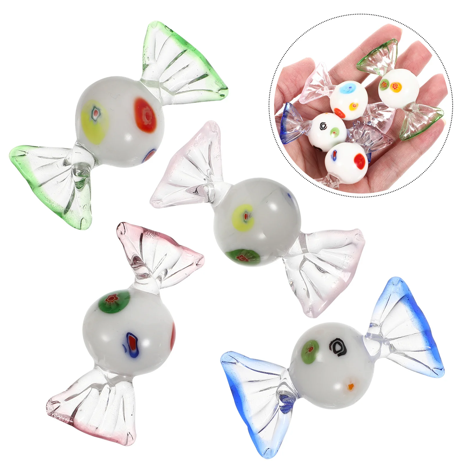

4Pcs Murano Style Glass Candy Ornaments Handmade Vintage Durable Colorful Lightweight Home Decoration Polished Smooth Surface