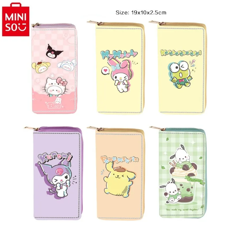 

MINISO Sanrio Hello Kitty Kuromi Long Zipper Wallet Women's Multi Functional Storage Card Public Transport ID Card Bag