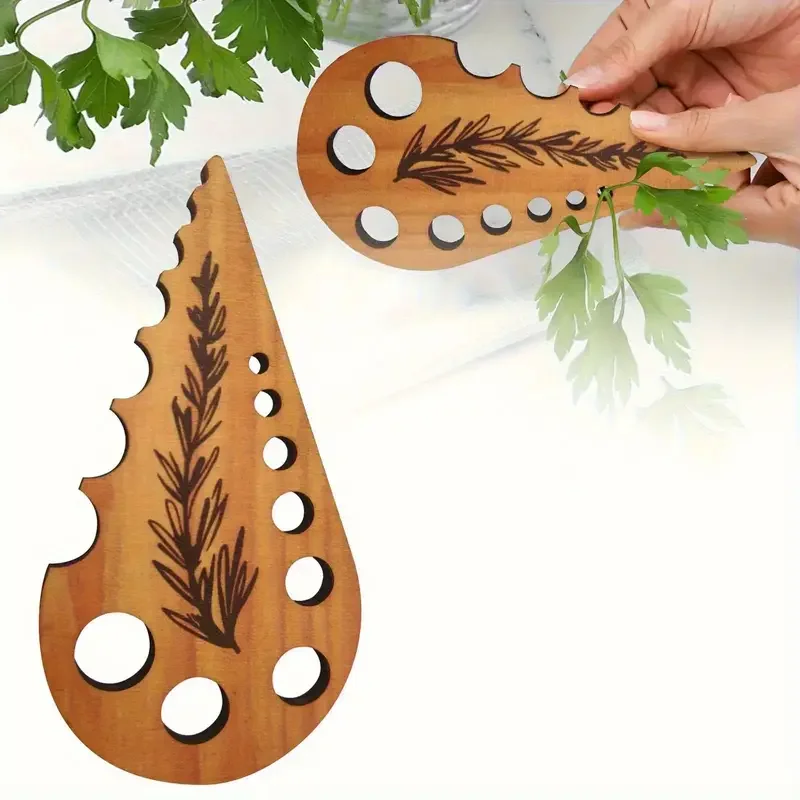 

Elegant Black Brown Wooden Appearance 2D Flat Kitchen Herb Peeler And Stem Remover- Strong Drainage Hole Design