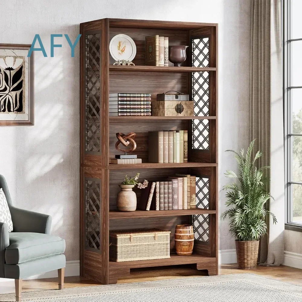 for Simple Fashion High Quality 70.8 inch Vintage Tall Bookcase for Floor Standing 5 Shelf Display Rack Storage Shelves 6