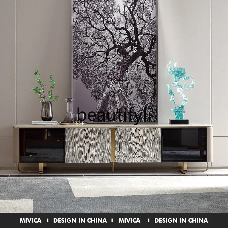 G Light luxury landscape jade marble TV cabinet, paint art