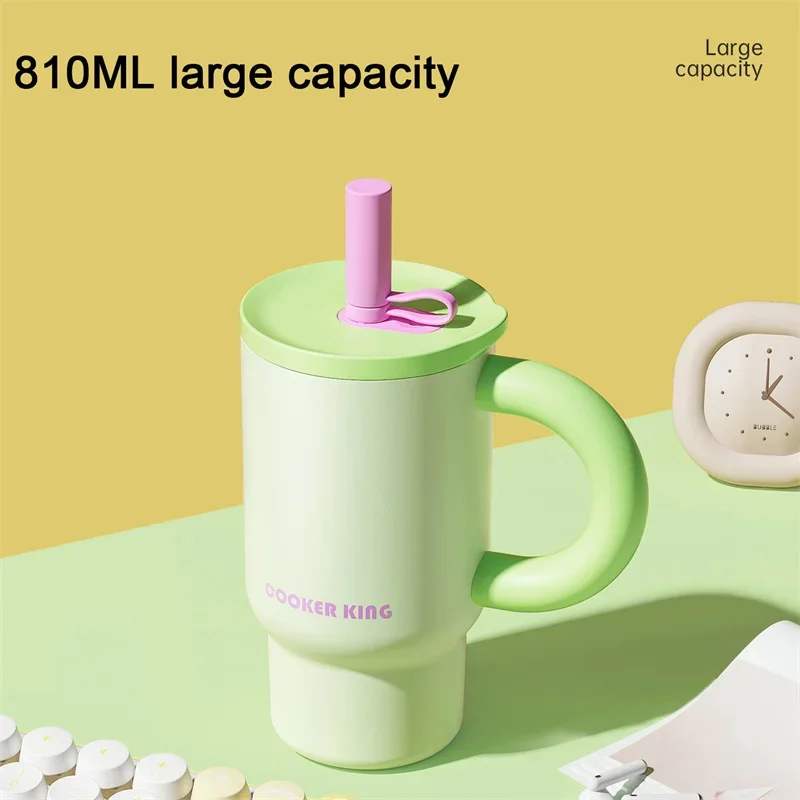 طباخ كينغ في المخزون 810 مللي كوب قارورة عازلة الفولاذ المقاوم للصدأ كوب بقشة الدفء والبارد كوب قهوة مع مقبض زجاجة ماء #4