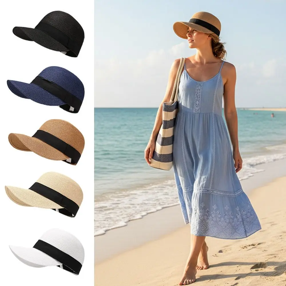 New Woven Straw Straw Hats Breathable Sunscreen Sun Caps Casual Style Peaked Cap Outdoor