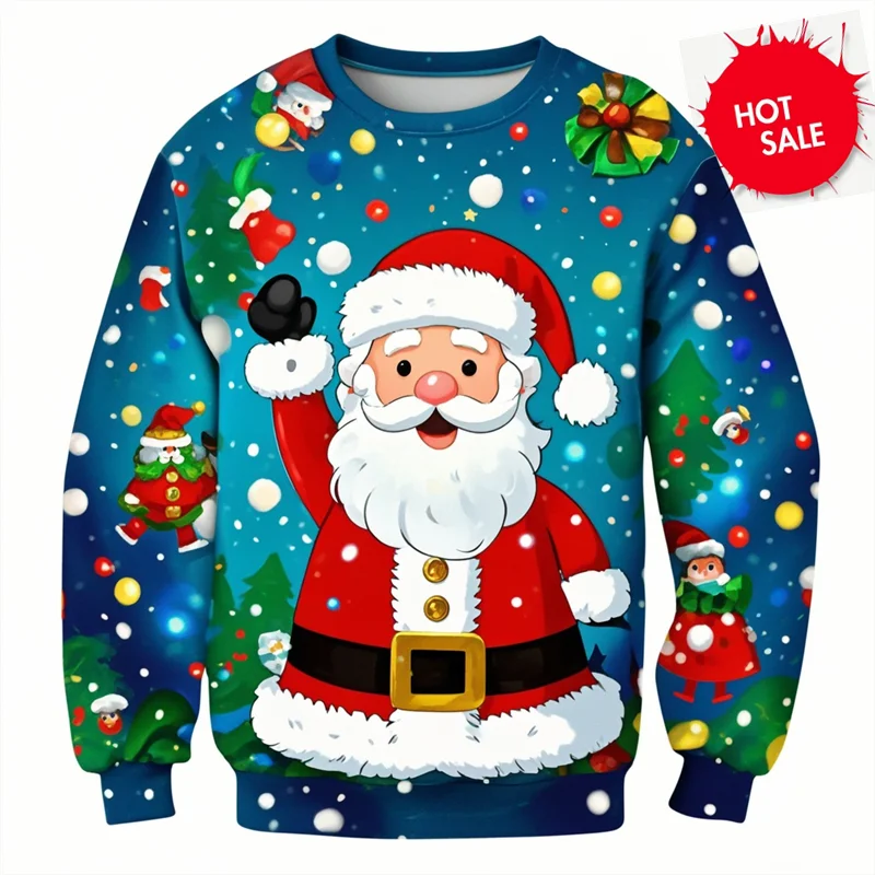 Newest Santa Claus Pattern 3D Print Sweater Mens Women Clothing Casual Fashion Long Sleeve Sweaters Cool Christmas Kids Tops