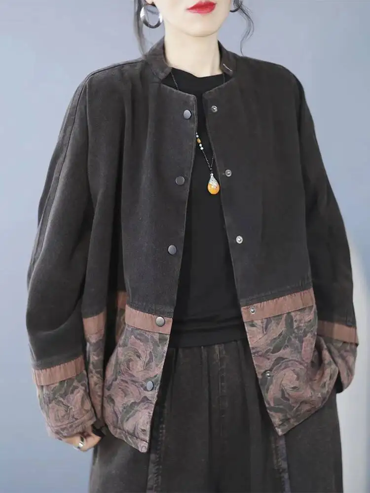 Amax luluE Vintage Spring Jackets Womens Loose Casual Patchwork Elegant Coats Ladies Printed Luxury Classic Streetwear Clothes