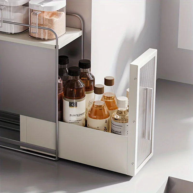 Slim Pull-Out Kitchen Organizer - Metal Spice & Seasoning Rack for Countertop, Wall Corner Storage for Oil, Salt, Sauce, Vinegar