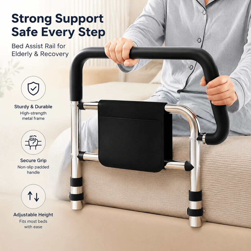 Elderly Bed Assist Rail – Portable Safety Handle with Anti-Slip Lock for Senior Bedside Support