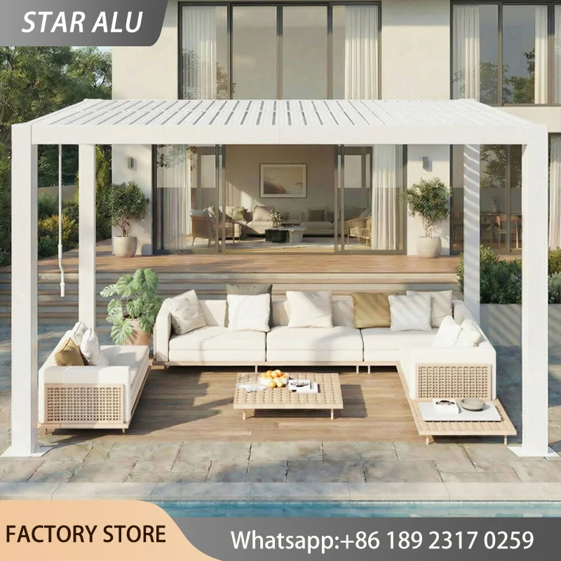 Wall Mounted Aluminum Pergola Gazebo Louvered Canopy Heavy Duty Outdoor Patio Deck Shelter Waterproof Rain Sun Shade Roof Awning