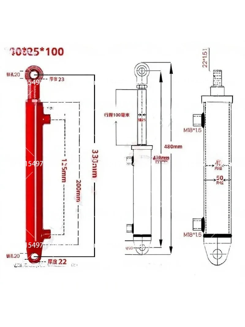 Suitable for   HSG40*25 Series 2-ton Bidirectional Cylinder 40 Diameter Steering Cylinder Double Acting Small Hydraulic Cylinder