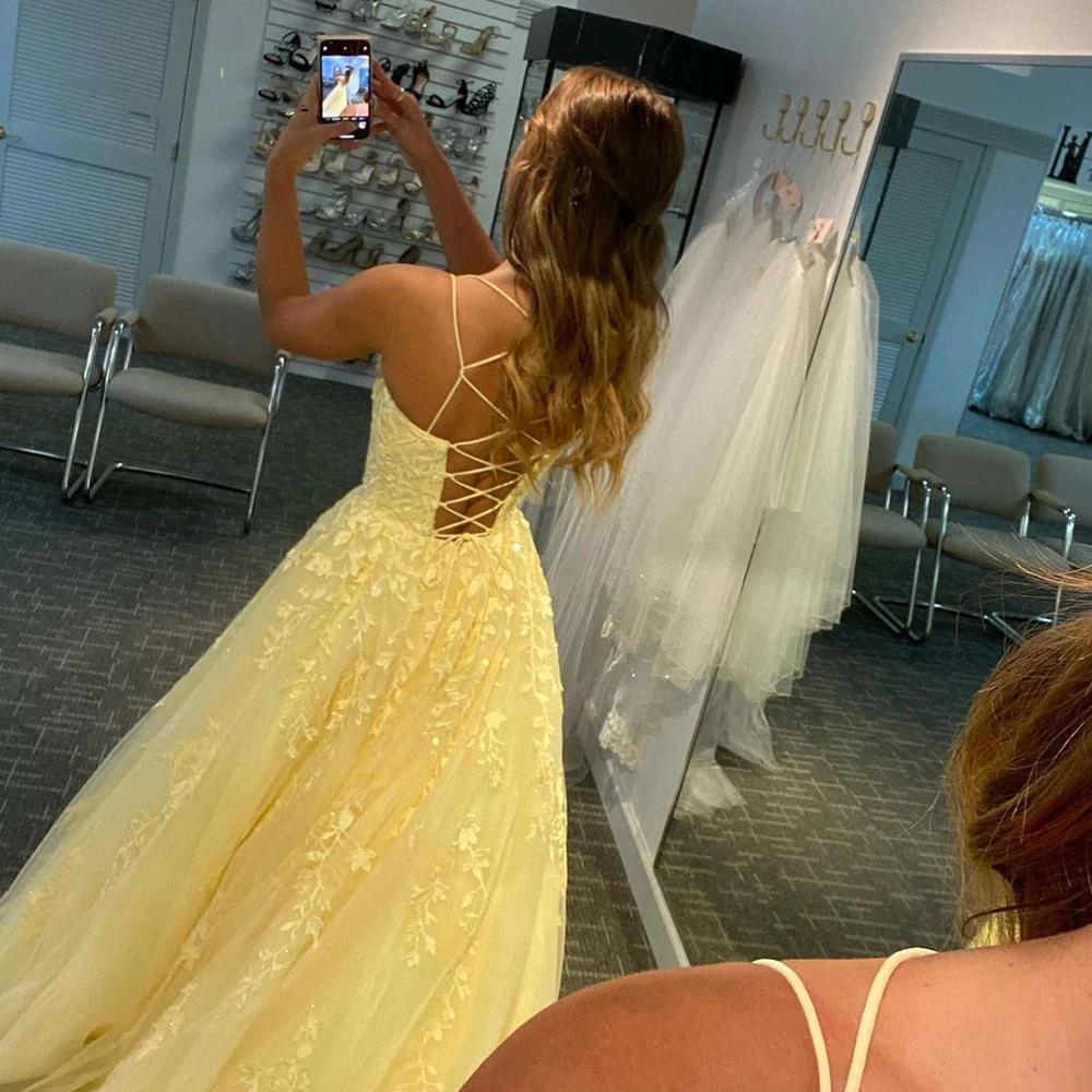 Customized A-Line Evening Dresses Spaghetti Straps Women Appliques Prom Party Gowns Formal Vestido De Fiesta robes de soirée