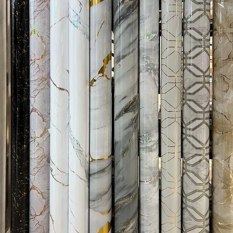 Modern marble film waterproof self-adhesive wall sticker PVC furniture decorative roll home hotel kitchen
