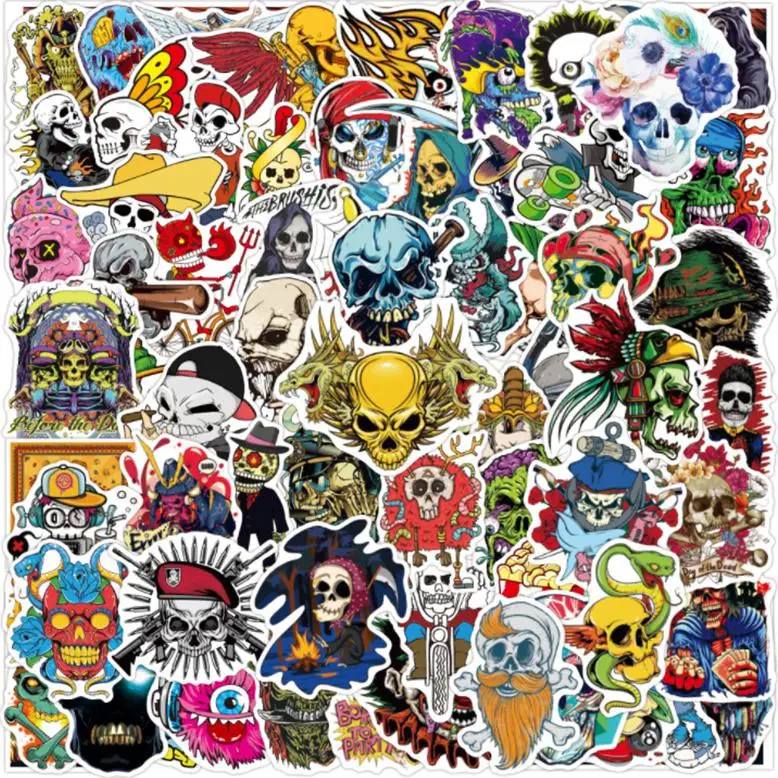 

10/30/50/100pcs Halloween Skull Graffiti Cool Helmet Classic Stickers Skateboard Travel Suitcase Phone Laptop Luggage Cute