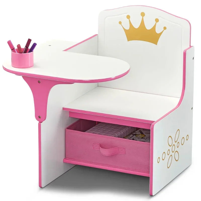 Delta Children Princess Crown 작업 의자 책상(보관함 포함), Greenguard Gold 인증 학교 책상 및 의자