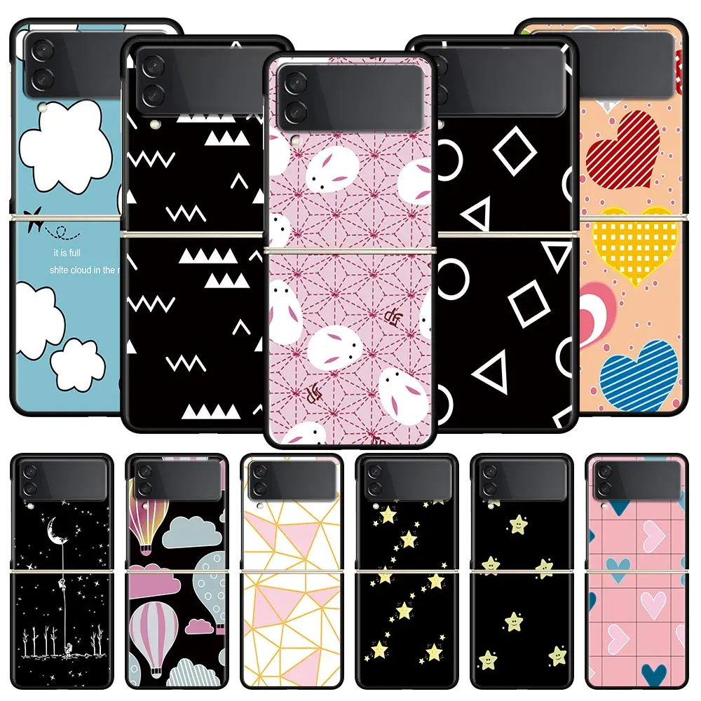 Phone Case for Samsung Galaxy Z Flip 3 4 5 6 7 Folding Shell For Samsung Z Flip4 PC Hard Cover Love Cloud Star Fashion