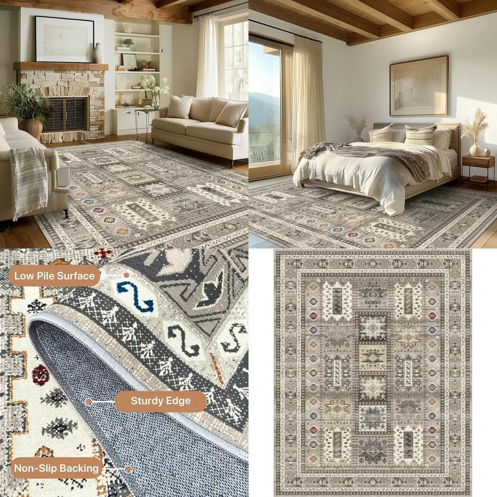 

Винтажный потертый коричневый ковер с принтом, 8x10, можно стирать в машине, акцент для спальни, гостиной, прихожей и прихожей