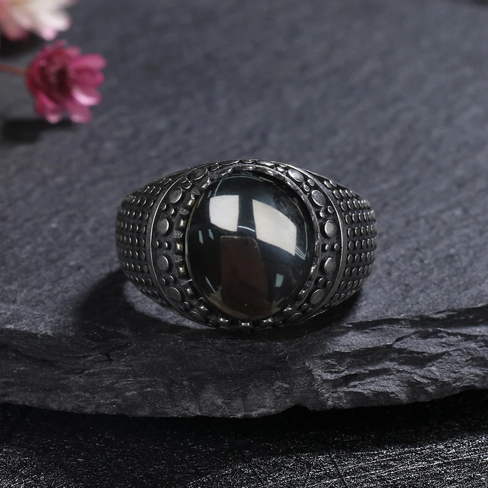 Bague en argent Sterling 925 pour femmes, cadeau 10x12mm, en forme de soleil, en Agate noire naturelle, ovale, ronde, rétro, bijoux