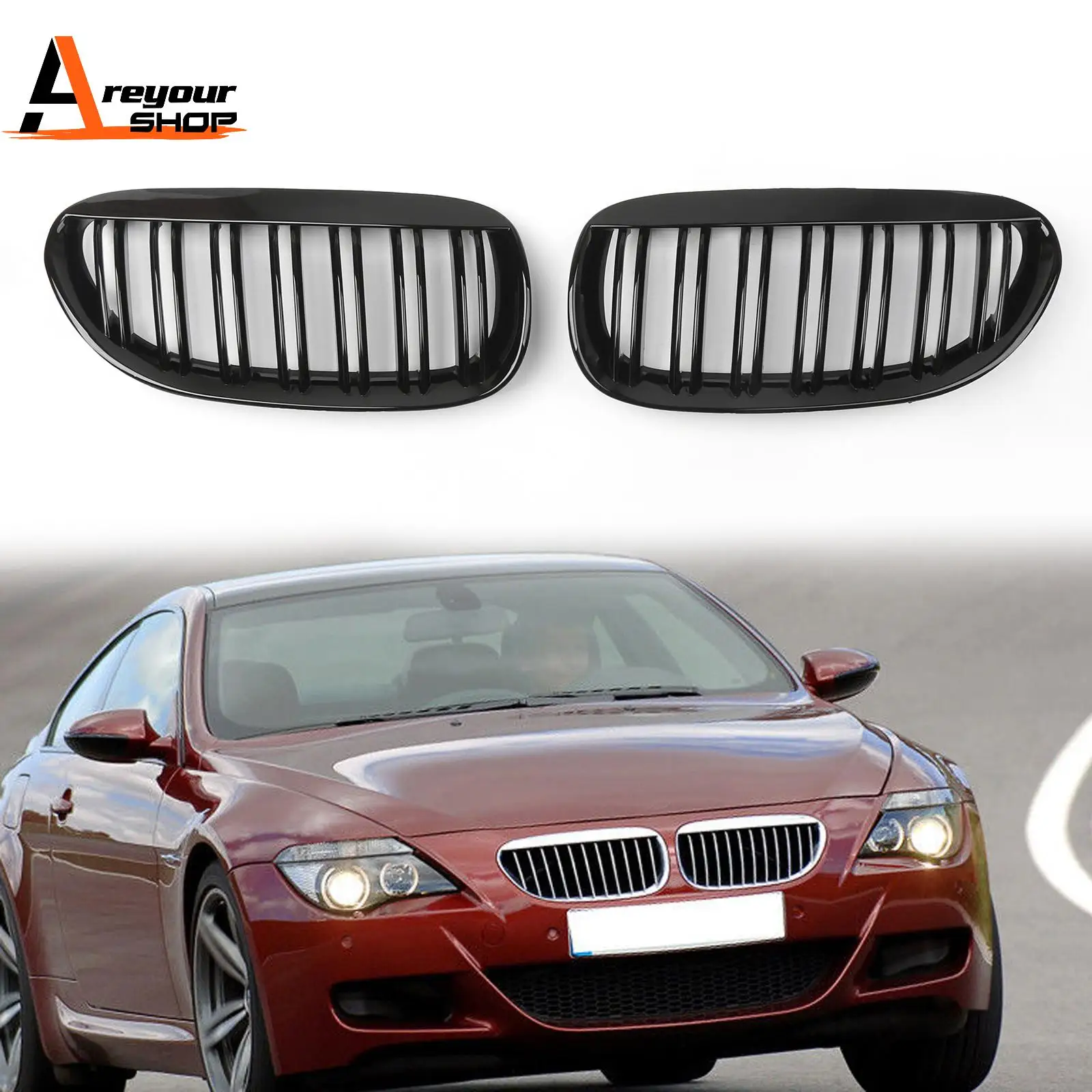 

Pair Front Bumper Hood Grille Grill for BMW E63 E64 M6 645Ci 650i 2004 2005 2006 2007 2008 2009 2010