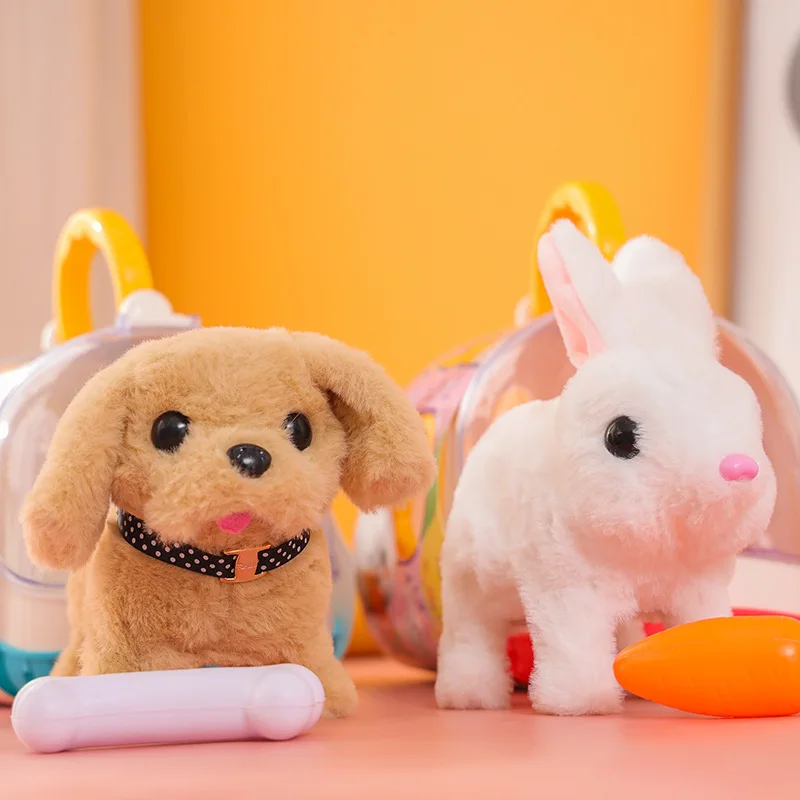 Nuevos juguetes de peluche eléctricos para niños, bonito conejito, simulación de cachorro, caminará, corteza, nódulos, cola, juguete interactivo para regalo para mascotas