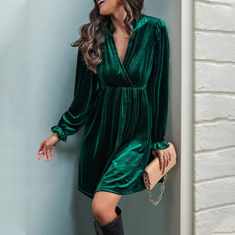 Abito da donna a maniche lunghe in velluto plissettato vintage sexy club abiti da ballo per donna abito in velluto abito longuette da spiaggia festa elegante