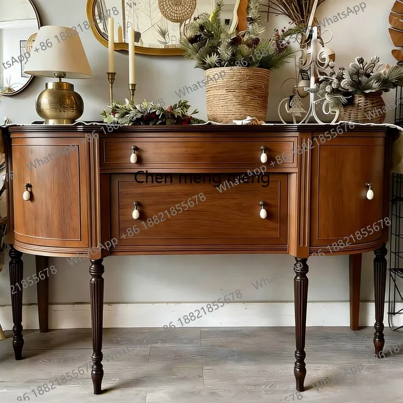 

French retro solid wood Roman column side cabinet locker American living room furniture decorative cabinet