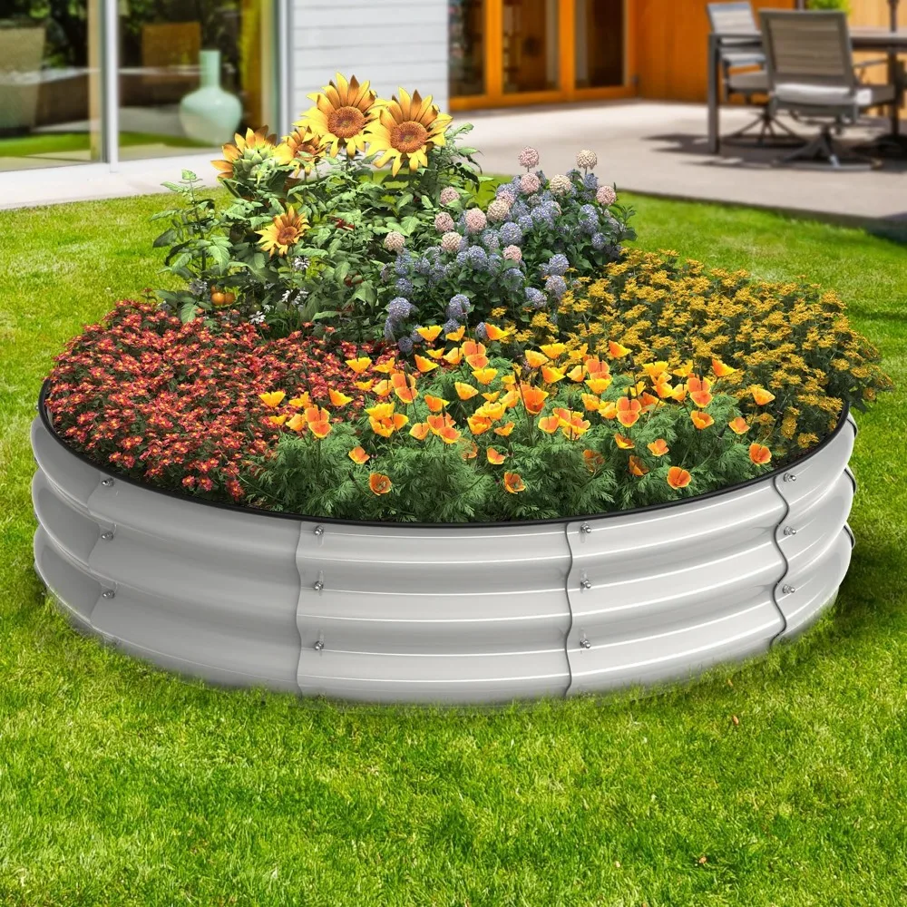 

Round 4x4x1 FT Galvanized Raised Garden Bed Kit, Large Metal Planter Box for Outdoor Gardening, Garden Bed for Vegetables Flower