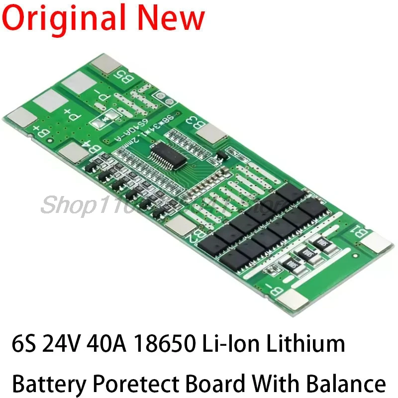 24V 6S 40A 18650 Li-Ion Lithium Battery Poretect Board Solar Lighting BMS PCB with Balance for Ebike Scooter