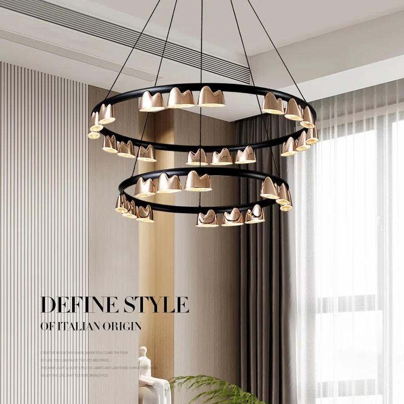 

Postmodern Gold+black Wall Control/remote Control Hall Chandelier Led Circular/long Dining Hall Chandelier Bedroom Ceiling Light