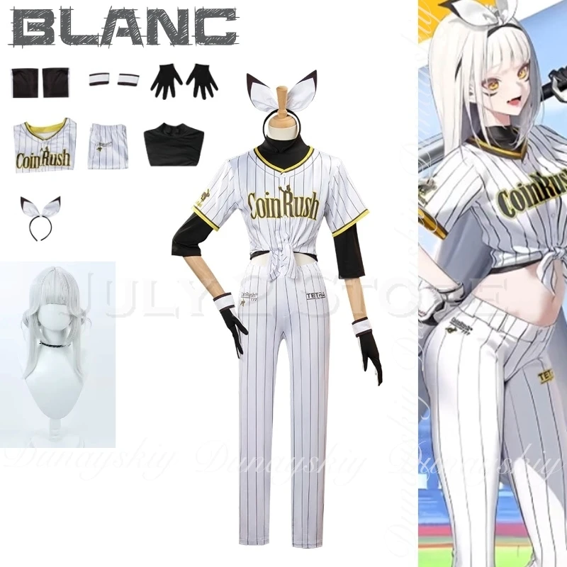 Goddess of Victory: NIKKE Anime Blanc Cosplay With The White Stripe Baseball Uniform And A White Wig Cosplay Costume Full Of Set