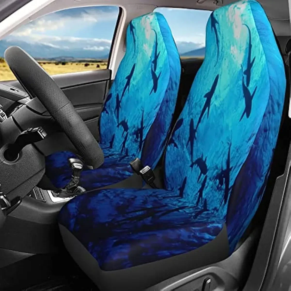 Underwater Diving Sea Shark 2 Pcs Car Seat Covers Set Vehicle Front Seat Protector Auto Interior Accessories Protetors Car Mat