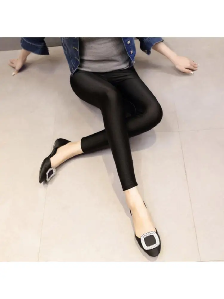 45-80KG Women Leggings Black Luster Pants Ice Silk Nylon Non Pilling Small Show Thin Beautiful Legs Large Size For