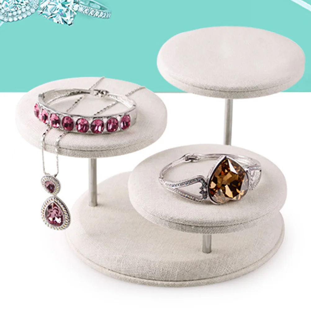 

1Pcs Jewelry Display Stand Linen 3-Layer Organizer for Rings Earrings Necklaces Bracelets Store Showcase Rack Display Stand