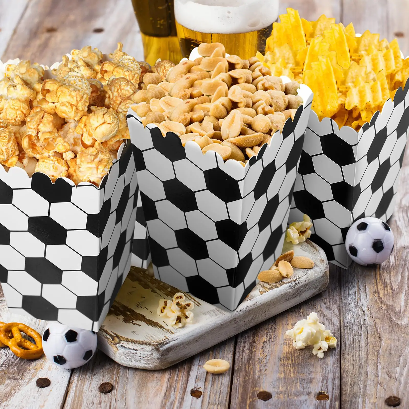 Football Popcorn Box Soccer Party Favor Treat Box for Sport Theme Birthday Party Decorations Baby Shower Supplies for Boys