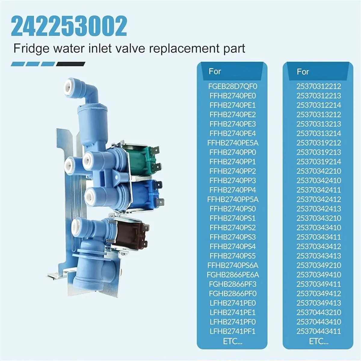 

(ABZD) 242253002 Клапан подачи воды для льдогенератора холодильника Frigidaire Electrolux FGEB28D7QF0, FFHB2740PE0