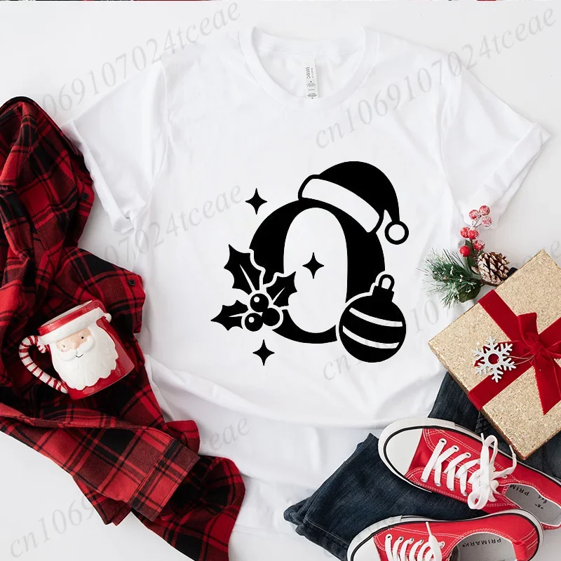 Neue Weihnachten Alphabet T-shirt frauen Mode Weihnachten Brief Drucken Tops Kurzarm T Urlaub Party Kleidung Casual Täglichen Verschleiß
