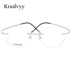 Krasivyy Round Rimless Glasses Frame Men Ultralight Myopia Prescription Eyeglasses Women Vintage Pure Titanium Optical  Eyewear