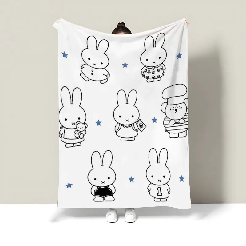 Kawaii Miffy Cartoon Flannel Blanket Soft Throw Cover for Dorm Sofa Office Nap Air‑condition Cooling Use Student Daily Accessory